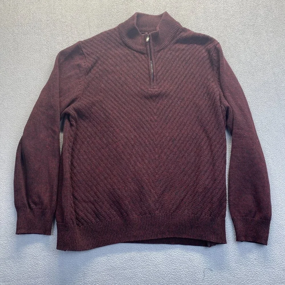 CALVIN KLEIN Jeans Men’s‎ Quarter Zip Sweater XXL Maroon Cotton Bordeaux
